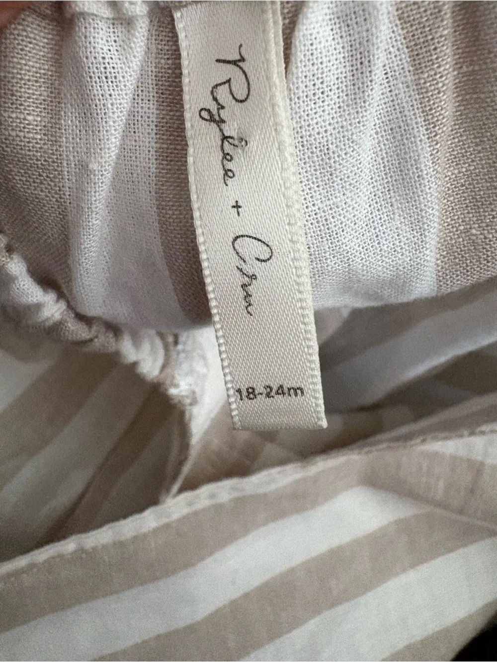NWOT Rylee + Cru Neutral Stripe Cotton Baby Romper - Beige & White